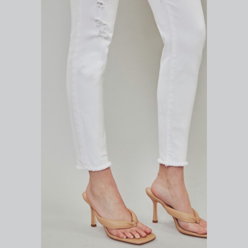 KanCan | High Rise Frayed Hem Double Button Skinny Jeans - White - KC7317WT - Picture 6 of 8